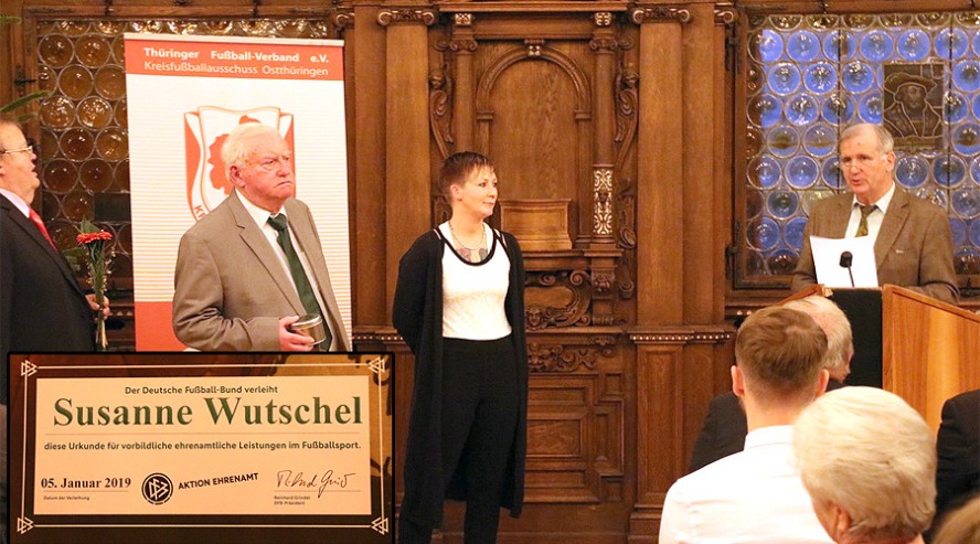 Motor-Spielerin Susanne Wutschel mit dem Ehrenamtspreis des KFA-Ostthüringen ausgezeichnet.